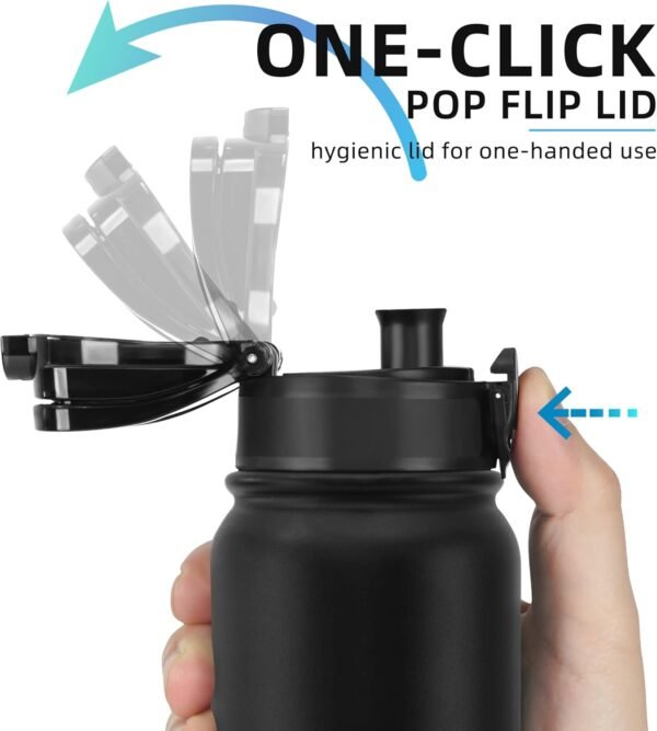 Fanhaw 20 Oz Insulated Stainless Steel Vacuum Water Bottle with Anti-Dust Pop-Open Lid - For Kids, Women, Men | Leak & Sweat Proof (Green Blue)