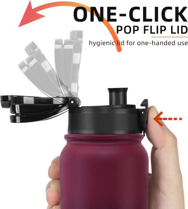 Fanhaw 20 Oz Insulated Stainless Steel Vacuum Water Bottle with Anti-Dust Pop-Open Lid - For Kids, Women, Men | Leak & Sweat Proof (Green Blue)