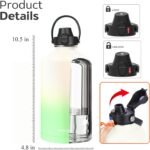 Water Bottle Insulated 32oz 40oz 64oz 128oz Straw Lid Spout Lid & 3 Lids, Leak Proof, Vacuum Insulated,Stainless Steel Water Bottle Wide Mouth for Sports, Gym or Office