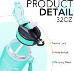 Hyeta 32 oz Water Bottles with Times to Drink and Straw, Motivational Water Bottle with Time Marker, Leakproof, Drinking Sports Water Bottle for Fitness, Gym and Outdoor