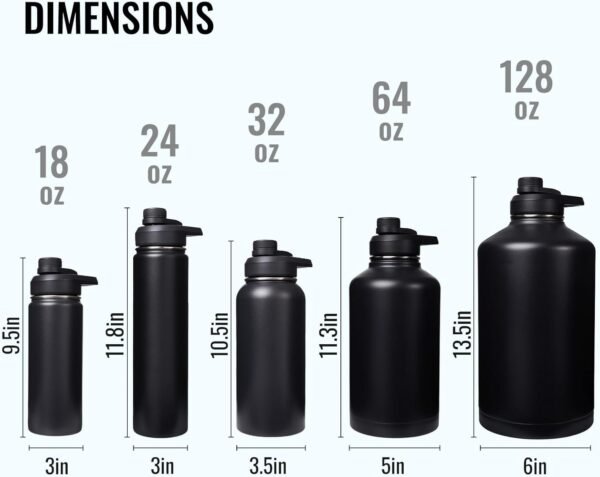 Fijinhom 24 oz Insulated Water Bottle with Handle, 304 Stainless Steel Water Bottles with Wide Mouth, Double Wall Vacuum Sports Water Bottle, BPA Free, Keep Cold and Hot, Black