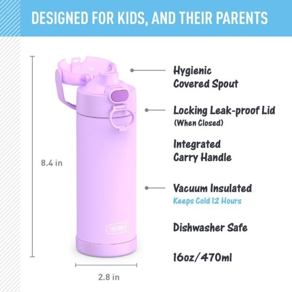 THERMOS FUNTAINER 16 Ounce Stainless Steel Vacuum Insulated Bottle with Wide Spout Lid, Galaxy Teal