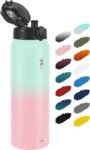 Fanhaw 20 Oz Insulated Stainless Steel Vacuum Water Bottle with Anti-Dust Pop-Open Lid - For Kids, Women, Men | Leak & Sweat Proof (Green Blue)
