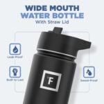 IRON °FLASK Camping & Hiking Hydration Flask with 3 Lids - Stainless Steel, Double Walled & Vacuum Insulated Water Bottle - Leak Proof & BPA Free (Midnight Black, Straw - 40 oz)