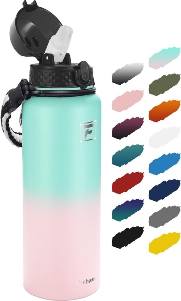 Fanhaw 20 Oz Stainless Steel Insulated Sports Water Bottles with Straw for Kids, Men and Women (Black)