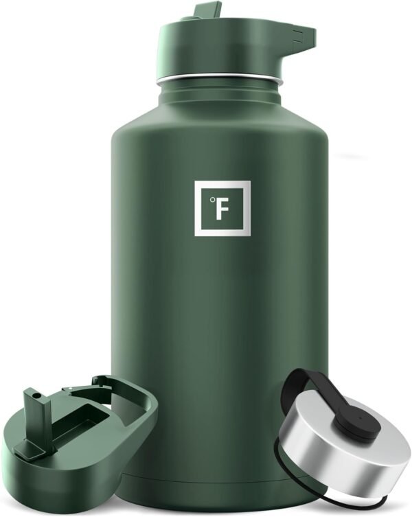 IRON °FLASK Camping & Hiking Hydration Flask with 3 Lids - Stainless Steel, Double Walled & Vacuum Insulated Water Bottle - Leak Proof & BPA Free (Midnight Black, Straw - 40 oz)