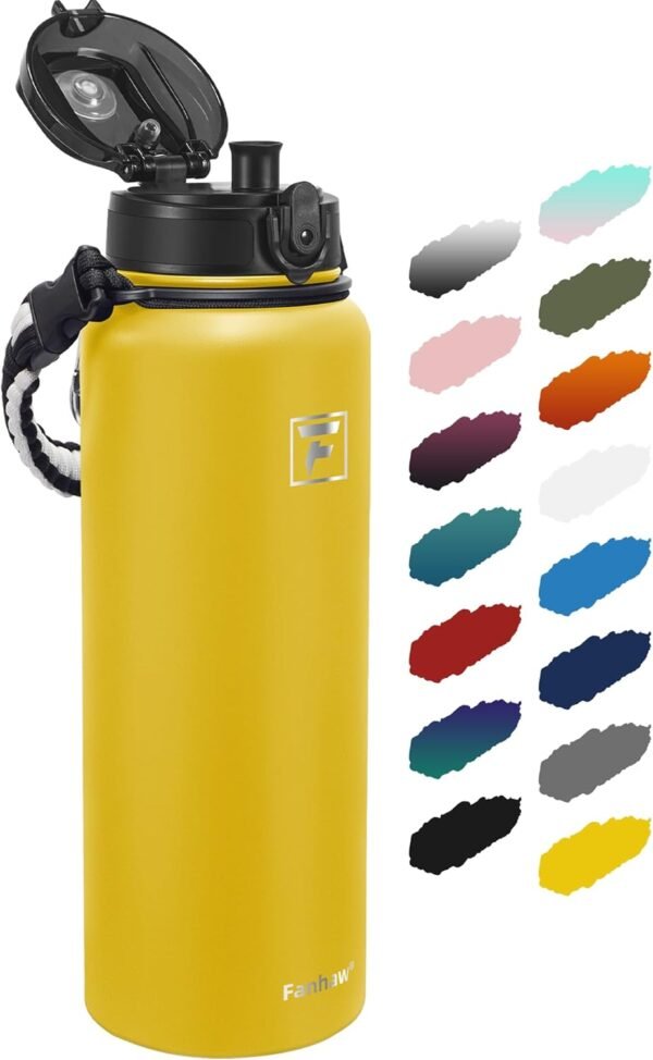 Fanhaw 20 Oz Insulated Stainless Steel Vacuum Water Bottle with Anti-Dust Pop-Open Lid - For Kids, Women, Men | Leak & Sweat Proof (Green Blue)