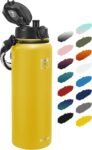 Fanhaw 20 Oz Insulated Stainless Steel Vacuum Water Bottle with Anti-Dust Pop-Open Lid - For Kids, Women, Men | Leak & Sweat Proof (Green Blue)