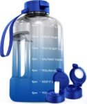 AQUAFIT 64 oz Water Bottle with Time Marker - Straw & Chug Lid - BPA Free Half Gallon Gym Water Bottle with Handle - Big Gallon Jug (Gray, 64 Ounces)