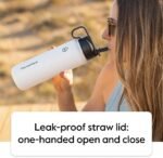 ThermoFlask Bottle with Spout Lid - Stainless Steel Water Bottles with Double-Wall Insulation & BPA-Free Spout Lids - Leak-Proof Reusable Bottles & Lids - 24 oz, Mayan Blue/Black (2 Pack)