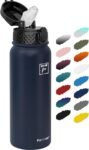 Fanhaw 20 Oz Stainless Steel Insulated Sports Water Bottles with Straw for Kids, Men and Women (Black)
