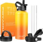 Water Bottle Insulated 32oz 40oz 64oz 128oz Straw Lid Spout Lid & 3 Lids, Leak Proof, Vacuum Insulated,Stainless Steel Water Bottle Wide Mouth for Sports, Gym or Office