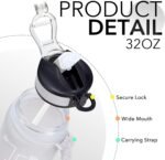 Hyeta 32 oz Water Bottles with Times to Drink and Straw, Motivational Water Bottle with Time Marker, Leakproof, Drinking Sports Water Bottle for Fitness, Gym and Outdoor