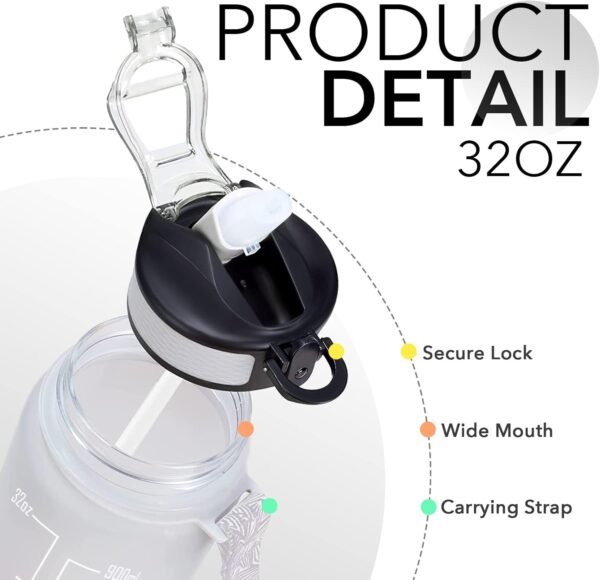 Hyeta 32 oz Water Bottles with Times to Drink and Straw, Motivational Water Bottle with Time Marker, Leakproof, Drinking Sports Water Bottle for Fitness, Gym and Outdoor