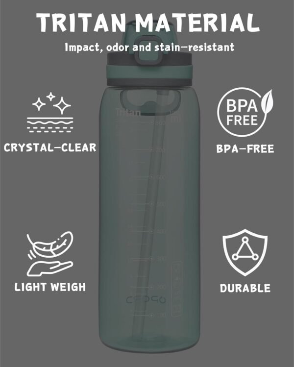 Opard 30oz/32oz Sports Water Bottle with Leak Proof Flip Top Lid BPA Free Tritan Reusable Plastic for Gym and Outdoor, Travel Water Bottle with Straw
