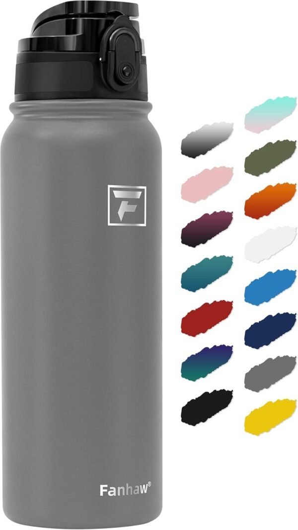 Fanhaw 20 Oz Insulated Stainless Steel Vacuum Water Bottle with Anti-Dust Pop-Open Lid - For Kids, Women, Men | Leak & Sweat Proof (Green Blue)