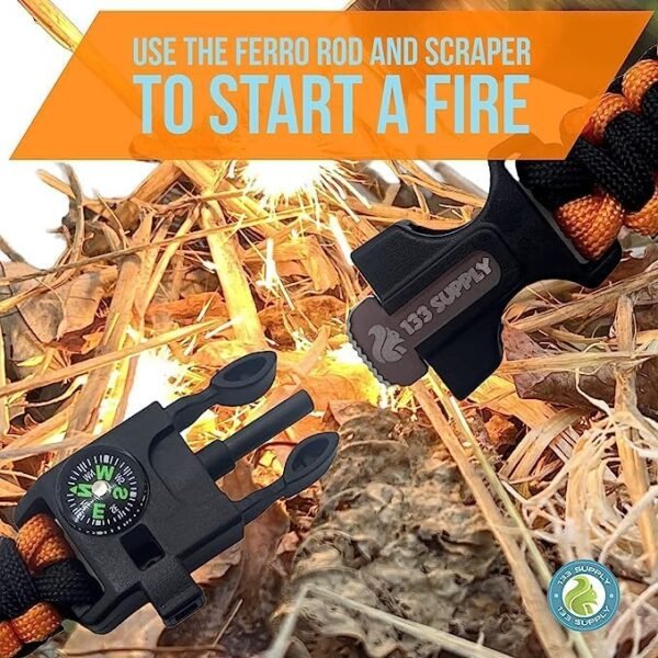 133 Supply Paracord Bracelet Compass Hiking Survival Emergency Whistle Fire Starter Kit Camping Gear Hiking Essentials Fishing Hunting Accessories EDC Backpacking Gear Tactical Survival Gear Equipment