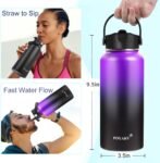 Water Bottle Insulated 32oz 40oz 64oz 128oz Straw Lid Spout Lid & 3 Lids, Leak Proof, Vacuum Insulated,Stainless Steel Water Bottle Wide Mouth for Sports, Gym or Office