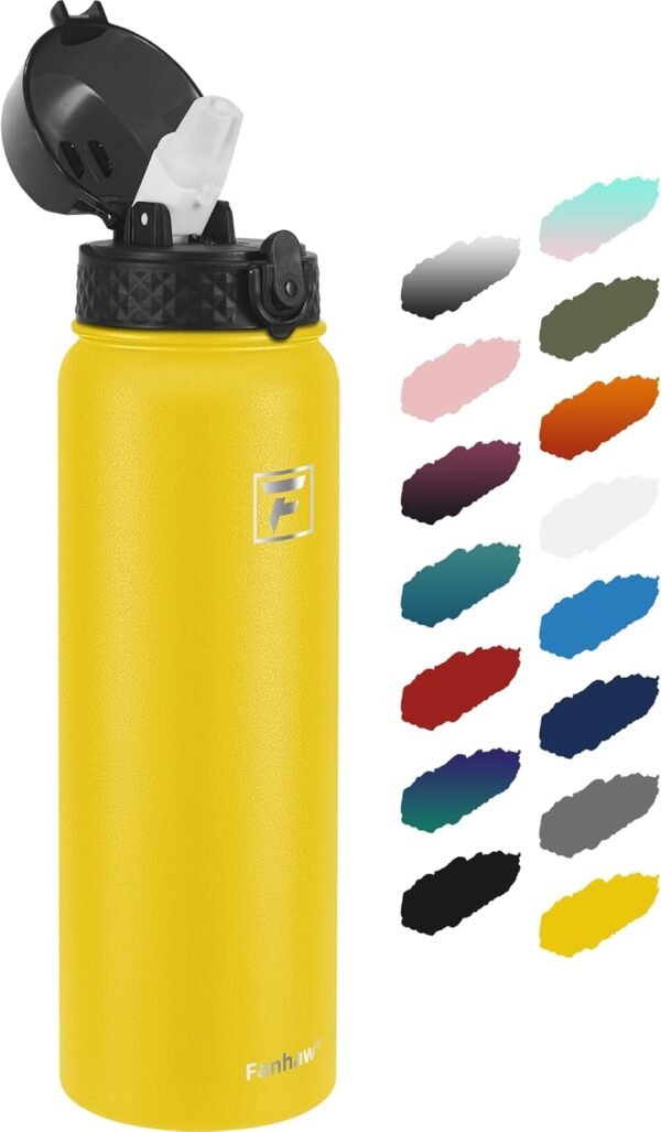 Fanhaw 20 Oz Stainless Steel Insulated Sports Water Bottles with Straw for Kids, Men and Women (Black)