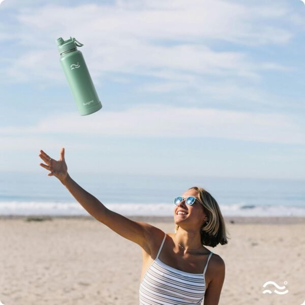 Swigina [2-IN-1 LID] Insulated Water Bottle with Silicone Boot (36hrs Cold/18hrs Hot) - DIY Stickers, Leakproof, BPA Free, 24 oz