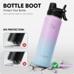 Swigina [2-IN-1 LID] Insulated Water Bottle with Silicone Boot (36hrs Cold/18hrs Hot) - DIY Stickers, Leakproof, BPA Free, 24 oz