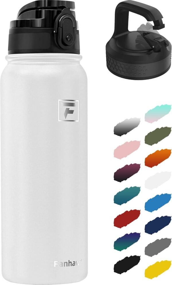 Fanhaw 20 Oz Insulated Stainless Steel Vacuum Water Bottle with Anti-Dust Pop-Open Lid - For Kids, Women, Men | Leak & Sweat Proof (Green Blue)