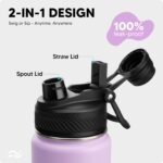Swigina [2-IN-1 LID] Insulated Water Bottle with Silicone Boot (36hrs Cold/18hrs Hot) - DIY Stickers, Leakproof, BPA Free, 24 oz