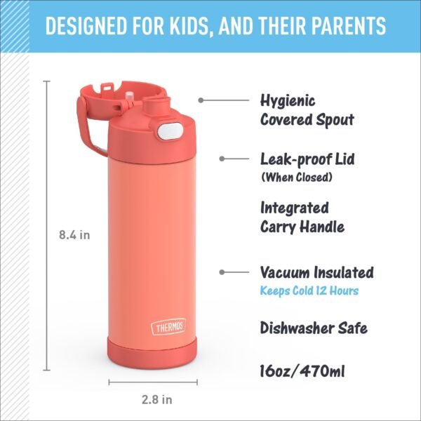 THERMOS FUNTAINER 16 Ounce Stainless Steel Vacuum Insulated Bottle with Wide Spout Lid, Galaxy Teal