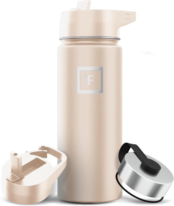 IRON °FLASK Camping & Hiking Hydration Flask with 3 Lids - Stainless Steel, Double Walled & Vacuum Insulated Water Bottle - Leak Proof & BPA Free (Midnight Black, Straw - 40 oz)