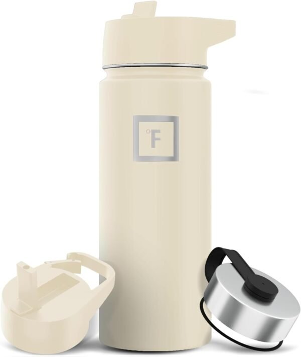 IRON °FLASK Camping & Hiking Hydration Flask with 3 Lids - Stainless Steel, Double Walled & Vacuum Insulated Water Bottle - Leak Proof & BPA Free (Midnight Black, Straw - 40 oz)