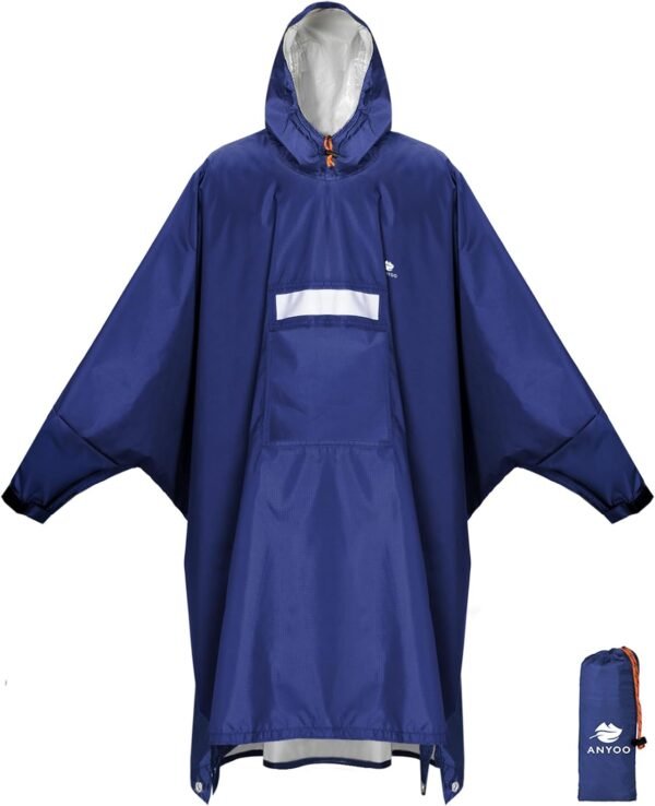 ANYOO Hooded Rain Poncho for Adults Waterproof Lightweight Rain Coat for Men Women Reusable Rain Jacket for Emergency Outdoor