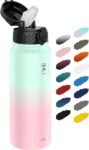 Fanhaw 20 Oz Stainless Steel Insulated Sports Water Bottles with Straw for Kids, Men and Women (Black)