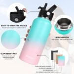 Water Bottle Insulated 32oz 40oz 64oz 128oz Straw Lid Spout Lid & 3 Lids, Leak Proof, Vacuum Insulated,Stainless Steel Water Bottle Wide Mouth for Sports, Gym or Office