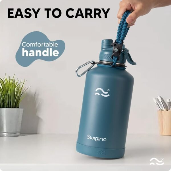 Swigina [2-IN-1 LID] Insulated Water Bottle with Silicone Boot (36hrs Cold/18hrs Hot) - DIY Stickers, Leakproof, BPA Free, 24 oz