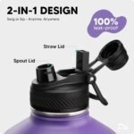 Swigina [2-IN-1 LID] Insulated Water Bottle with Silicone Boot (36hrs Cold/18hrs Hot) - DIY Stickers, Leakproof, BPA Free, 24 oz