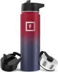 IRON °FLASK Camping & Hiking Hydration Flask with 3 Lids - Stainless Steel, Double Walled & Vacuum Insulated Water Bottle - Leak Proof & BPA Free (Midnight Black, Straw - 40 oz)