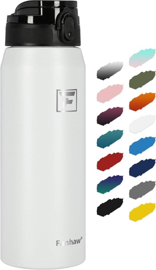 Fanhaw 20 Oz Insulated Stainless Steel Vacuum Water Bottle with Anti-Dust Pop-Open Lid - For Kids, Women, Men | Leak & Sweat Proof (Green Blue)