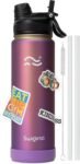 Swigina [2-IN-1 LID] Insulated Water Bottle with Silicone Boot (36hrs Cold/18hrs Hot) - DIY Stickers, Leakproof, BPA Free, 24 oz
