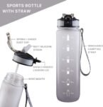 EYQ 32 oz Water Bottle with Time Marker, Carry Strap, Leak-Proof Tritan BPA-Free, Ensure You Drink Enough Water for Fitness, Gym, Camping, Outdoor Sports