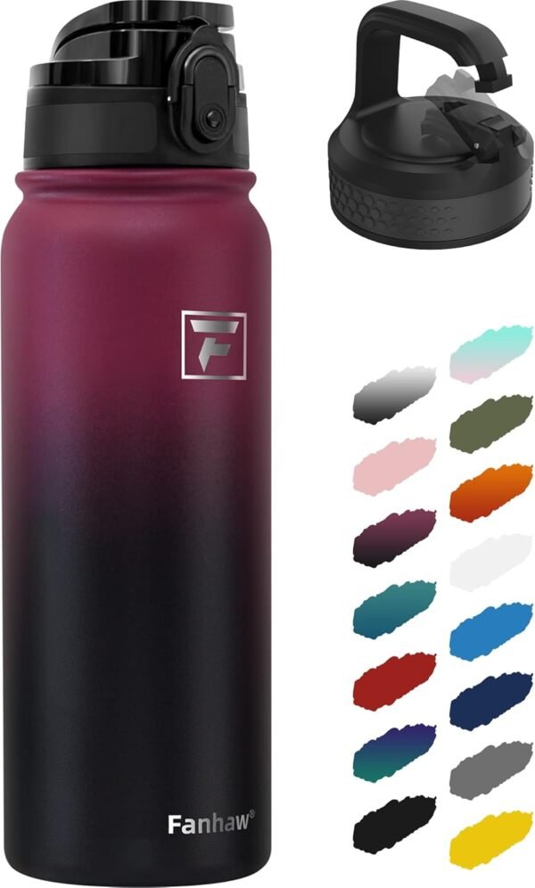 Fanhaw 20 Oz Insulated Stainless Steel Vacuum Water Bottle with Anti-Dust Pop-Open Lid - For Kids, Women, Men | Leak & Sweat Proof (Green Blue)