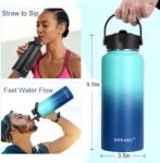 Water Bottle Insulated 32oz 40oz 64oz 128oz Straw Lid Spout Lid & 3 Lids, Leak Proof, Vacuum Insulated,Stainless Steel Water Bottle Wide Mouth for Sports, Gym or Office
