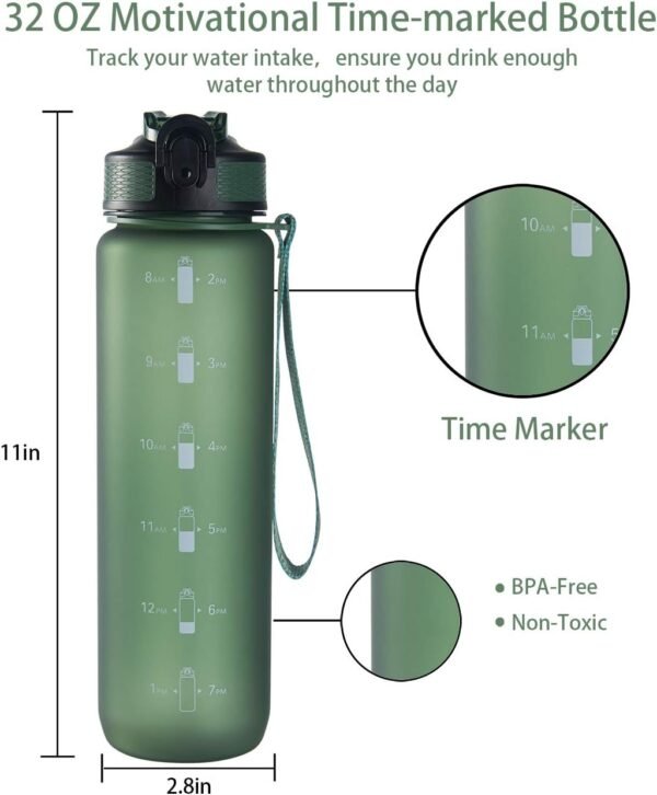 EYQ 32 oz Water Bottle with Time Marker, Carry Strap, Leak-Proof Tritan BPA-Free, Ensure You Drink Enough Water for Fitness, Gym, Camping, Outdoor Sports