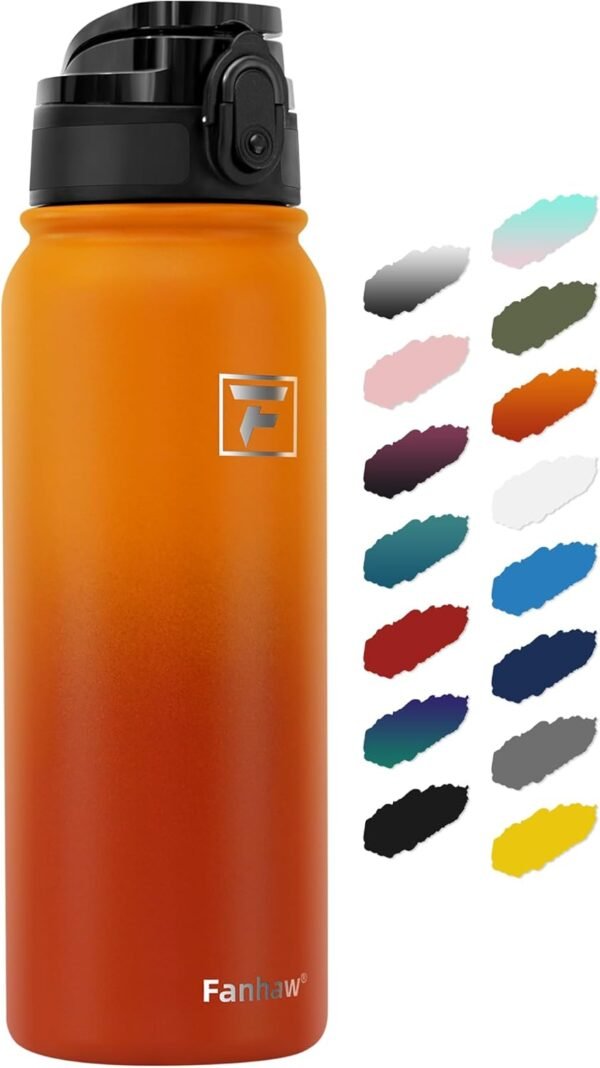 Fanhaw 20 Oz Insulated Stainless Steel Vacuum Water Bottle with Anti-Dust Pop-Open Lid - For Kids, Women, Men | Leak & Sweat Proof (Green Blue)