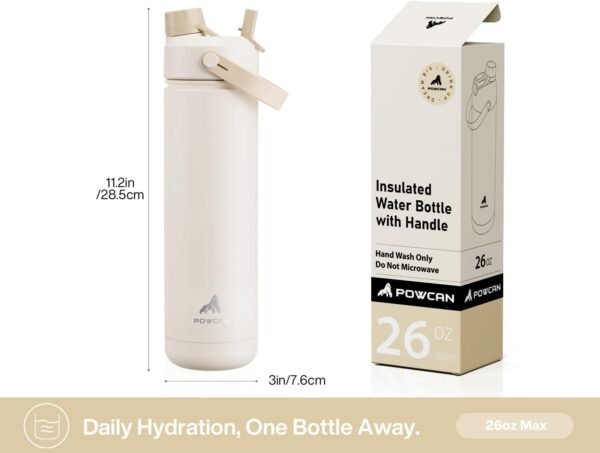 POWCAN 26 oz Insulated Water Bottle with 2-in-1 Straw and Spout Lid, Keep Cold 24H, Leak-Proof, Fits in Car Cup Holder, Stainless Steel Water Bottle for Sports, Travel, and School (Cotton Candy)