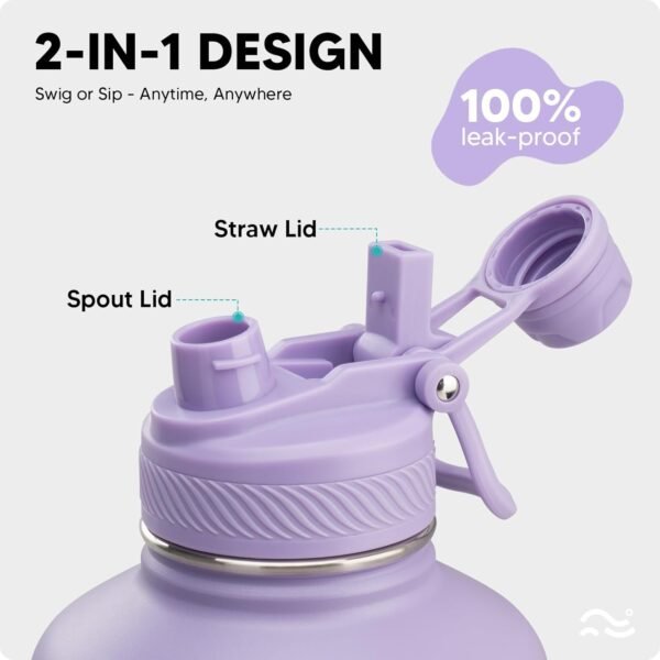 Swigina [2-IN-1 LID] Insulated Water Bottle with Silicone Boot (36hrs Cold/18hrs Hot) - DIY Stickers, Leakproof, BPA Free, 24 oz