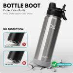 Swigina [2-IN-1 LID] Insulated Water Bottle with Silicone Boot (36hrs Cold/18hrs Hot) - DIY Stickers, Leakproof, BPA Free, 24 oz