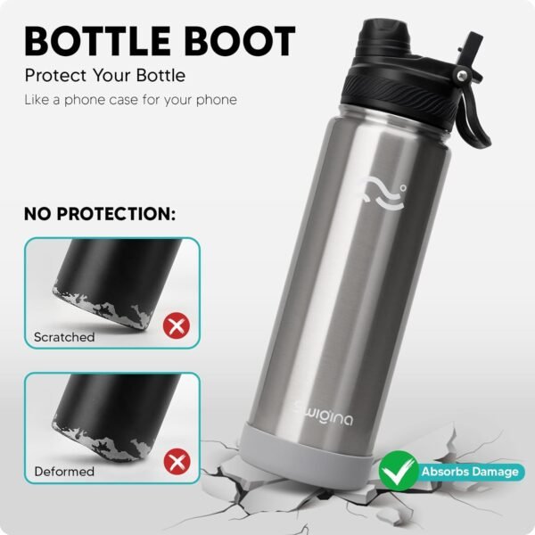 Swigina [2-IN-1 LID] Insulated Water Bottle with Silicone Boot (36hrs Cold/18hrs Hot) - DIY Stickers, Leakproof, BPA Free, 24 oz