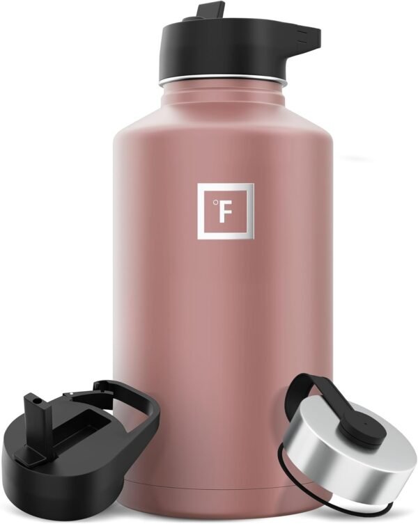 IRON °FLASK Camping & Hiking Hydration Flask with 3 Lids - Stainless Steel, Double Walled & Vacuum Insulated Water Bottle - Leak Proof & BPA Free (Midnight Black, Straw - 40 oz)