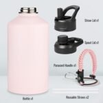 Fijinhom 24 oz Insulated Water Bottle with Handle, 304 Stainless Steel Water Bottles with Wide Mouth, Double Wall Vacuum Sports Water Bottle, BPA Free, Keep Cold and Hot, Black