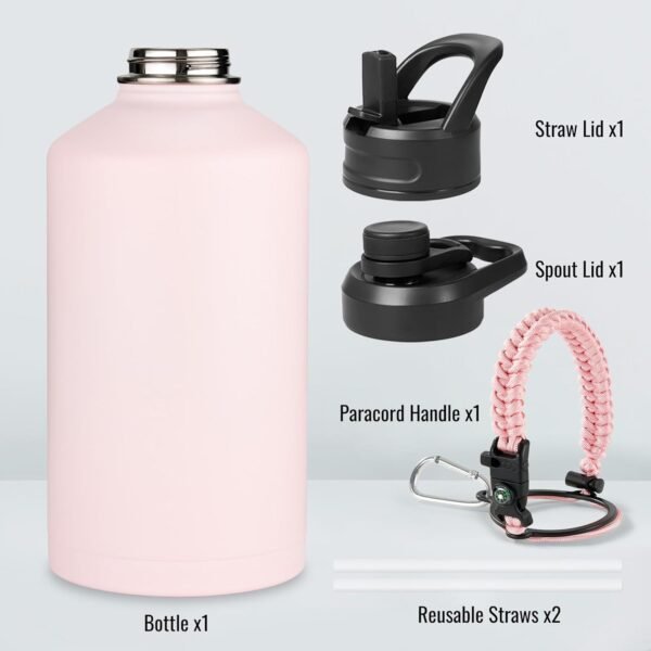 Fijinhom 24 oz Insulated Water Bottle with Handle, 304 Stainless Steel Water Bottles with Wide Mouth, Double Wall Vacuum Sports Water Bottle, BPA Free, Keep Cold and Hot, Black